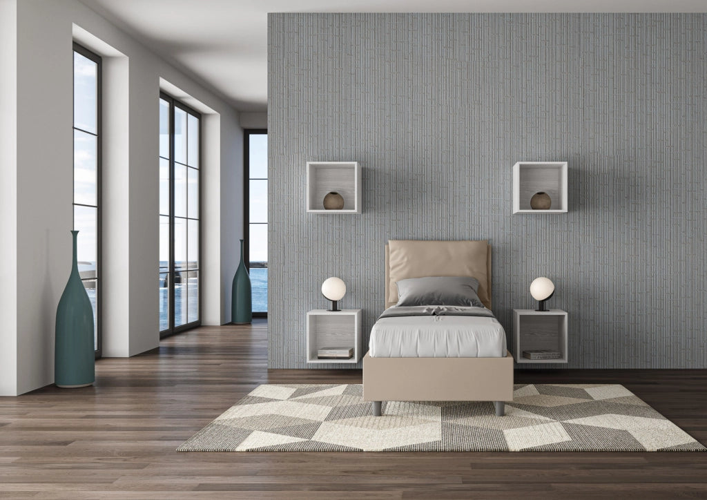 BS COM Letto singolo contenitore imbottito 80x200 similpelle tortora