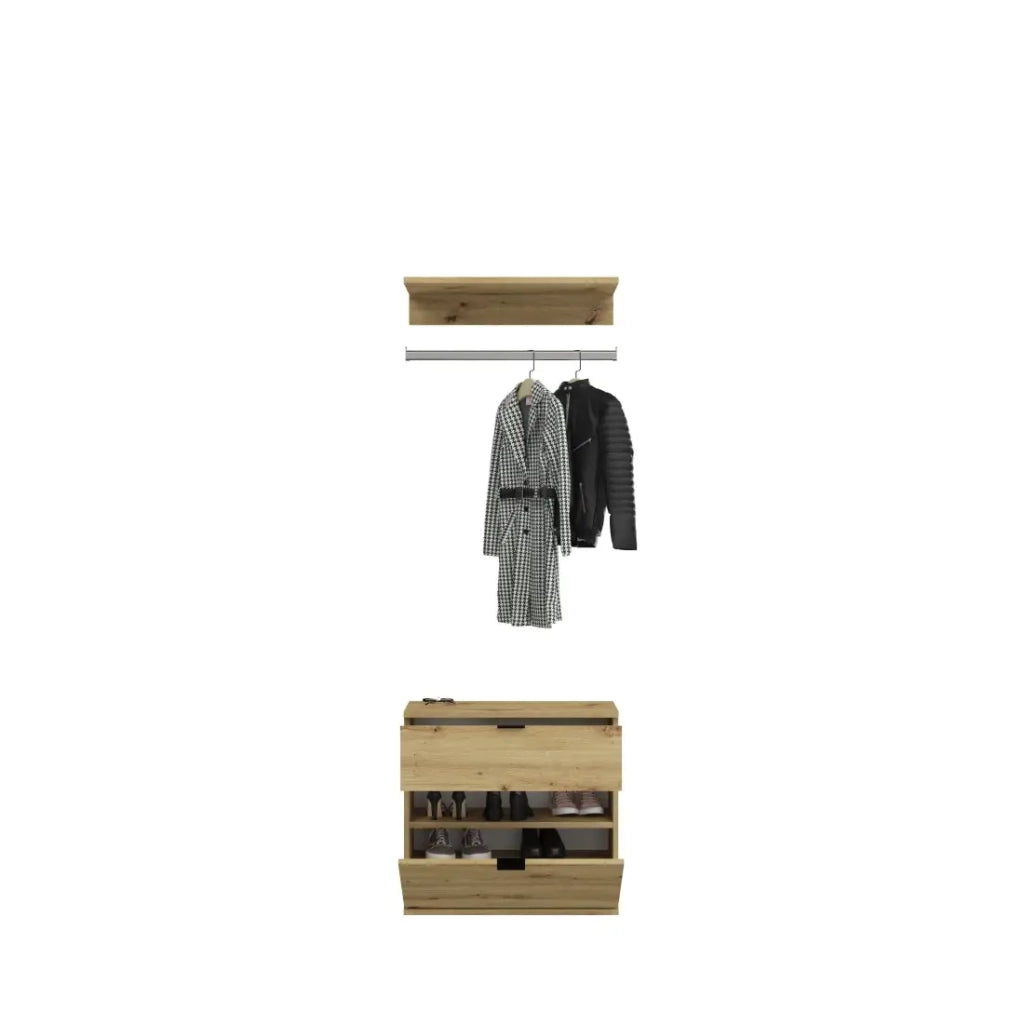 Armadio contenitore 6 porte, 4 cassetti e 1 guardaroba - Bianco e quercia - BODITE