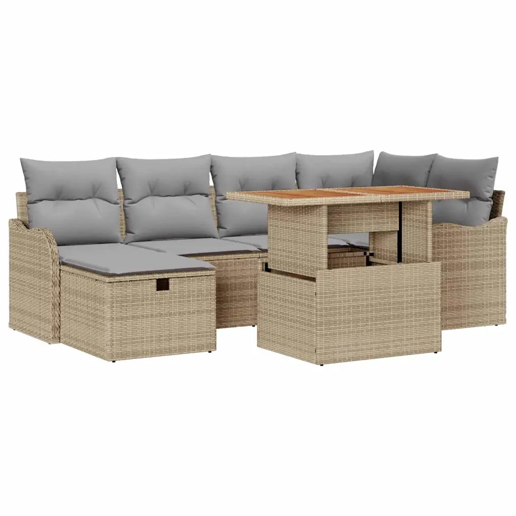 Set Divano da Giardino con cuscino 7 pcs Beige polyrattan 3359941