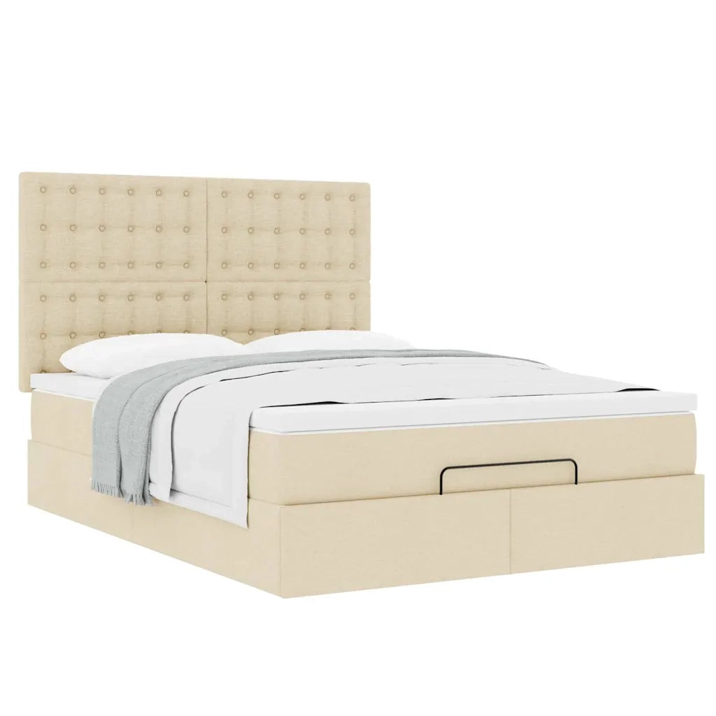 Struttura Letto Pouf con Materasso Crema 140x200 cm in Tessuto 3313332