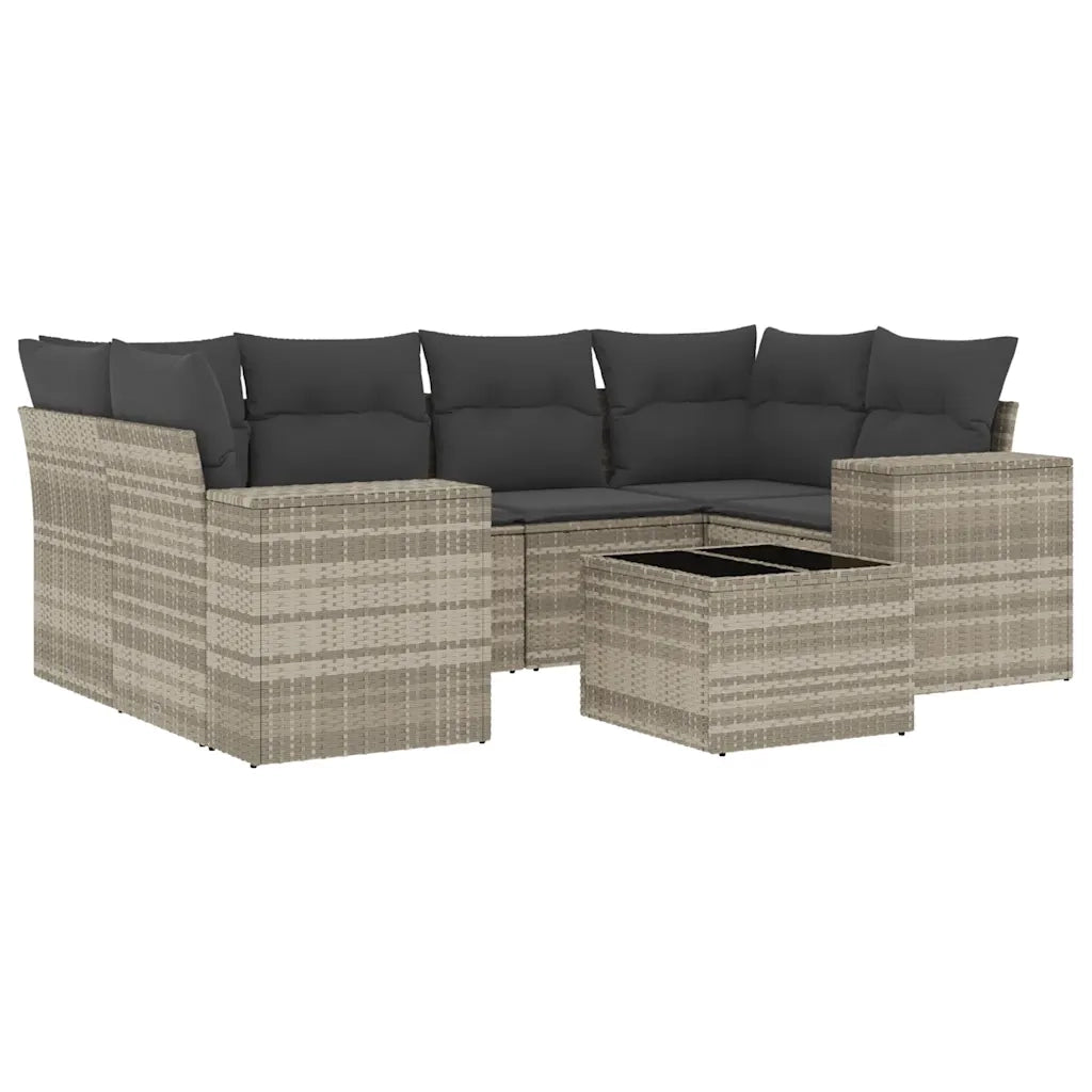 Set Divani da Giardino 7pz con Cuscini Grigio Chiaro Polyrattan 3222321