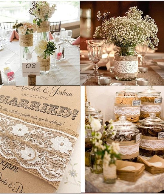 Decorazione vintage in juta con bordo - Effetto naturale - Colore vino - Confezione regalo - Adatto per decorazioni di matrimoni e Natale