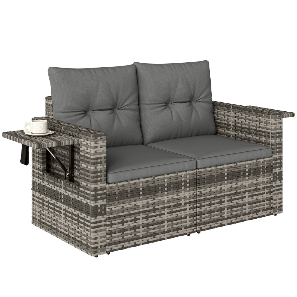 Divano 2 posti in rattan con cuscini e tavolini laterali ¨C Minimal ¨C Grigio chiaro