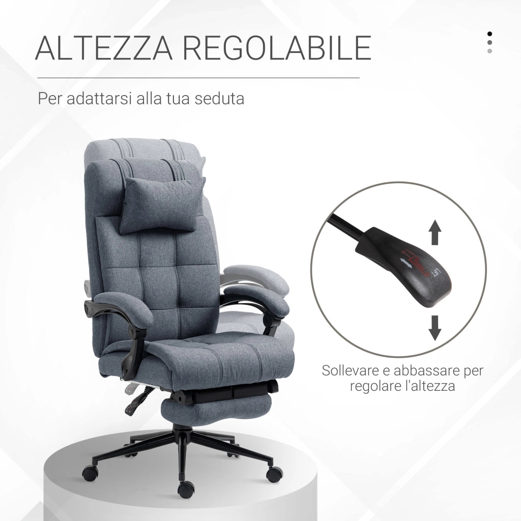 Poltrona Ufficio Ergonomica Reclinabile ¨C Xylo ¨C Grigio con Poggiatesta e Poggiapiedi 66x76x112-120cm