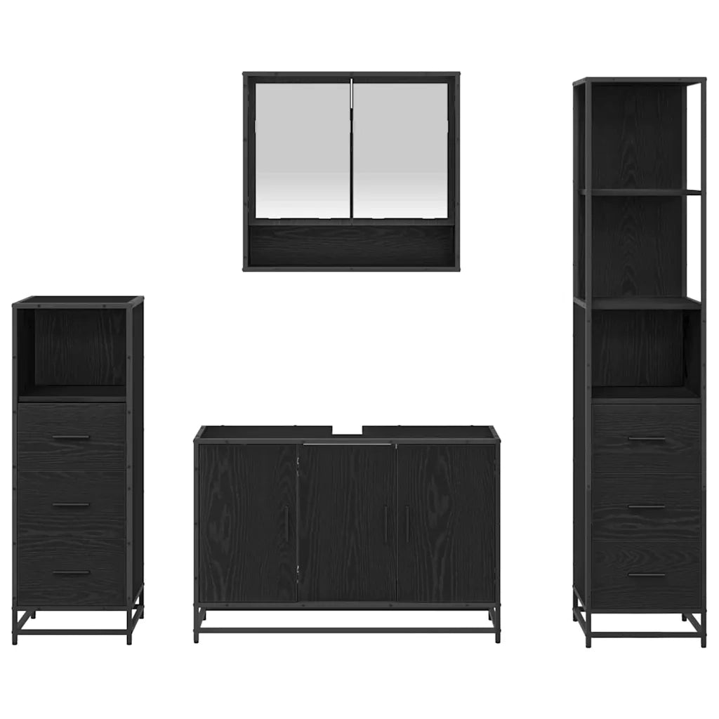 Set di mobili per il bagno 4 pcs Rovere Nero Legno multistrato 3402341