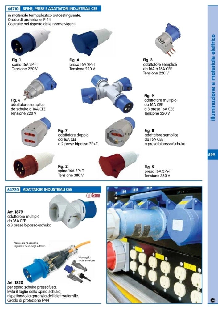 10pz spina industriale 16a 2 poli + terra 220 v figura 1 cod:ferx.84022