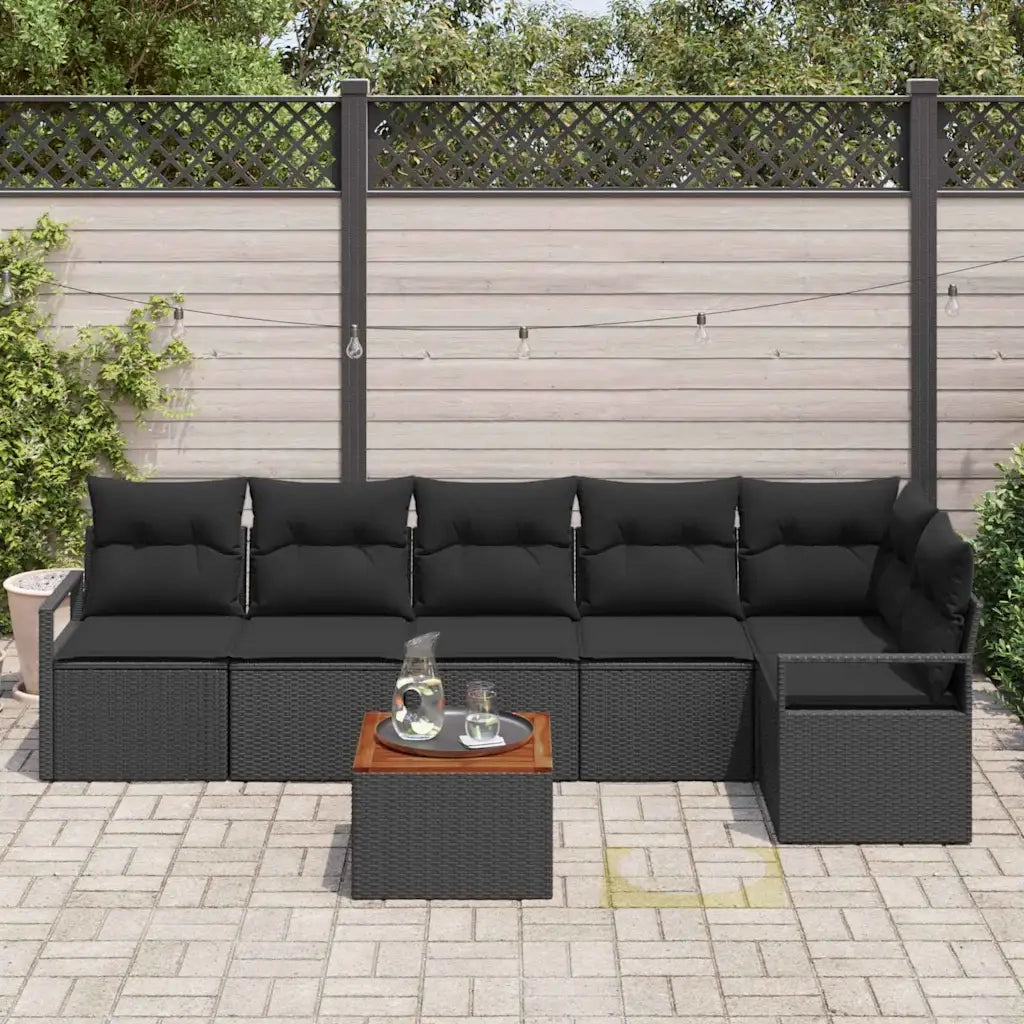 Set Divano da Giardino con archiviazione 7 pcs Nero polyrattan