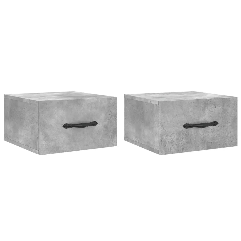 Set di 2 Comodini | Armadio da Notte | Mobiletto da notte a Muro Grigio Cemento 35x35x20 cm