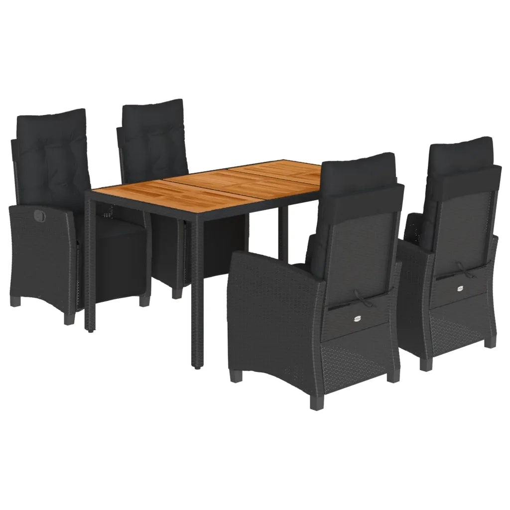 Set da Pranzo da Giardino 5 pz Nero con Cuscini in Polyrattan