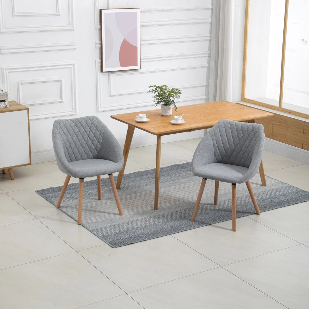 Set 2 Sedie da Pranzo Design Scandinavo ¨C Xylo ¨C Gambe Legno Faggio, Seduta Schienale Braccioli Lino Grigio