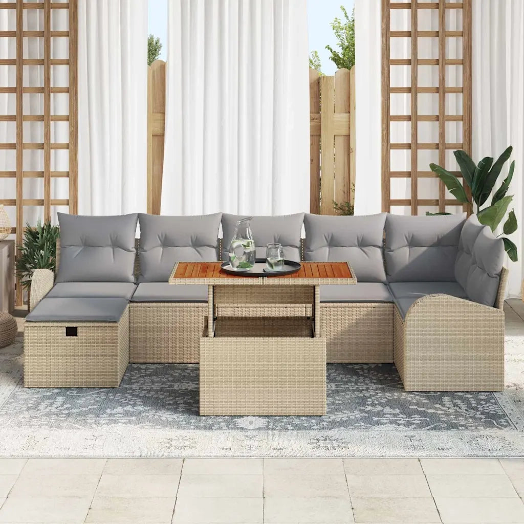 Set Divano da Giardino con cuscino 8 pcs Beige polyrattan 3359976