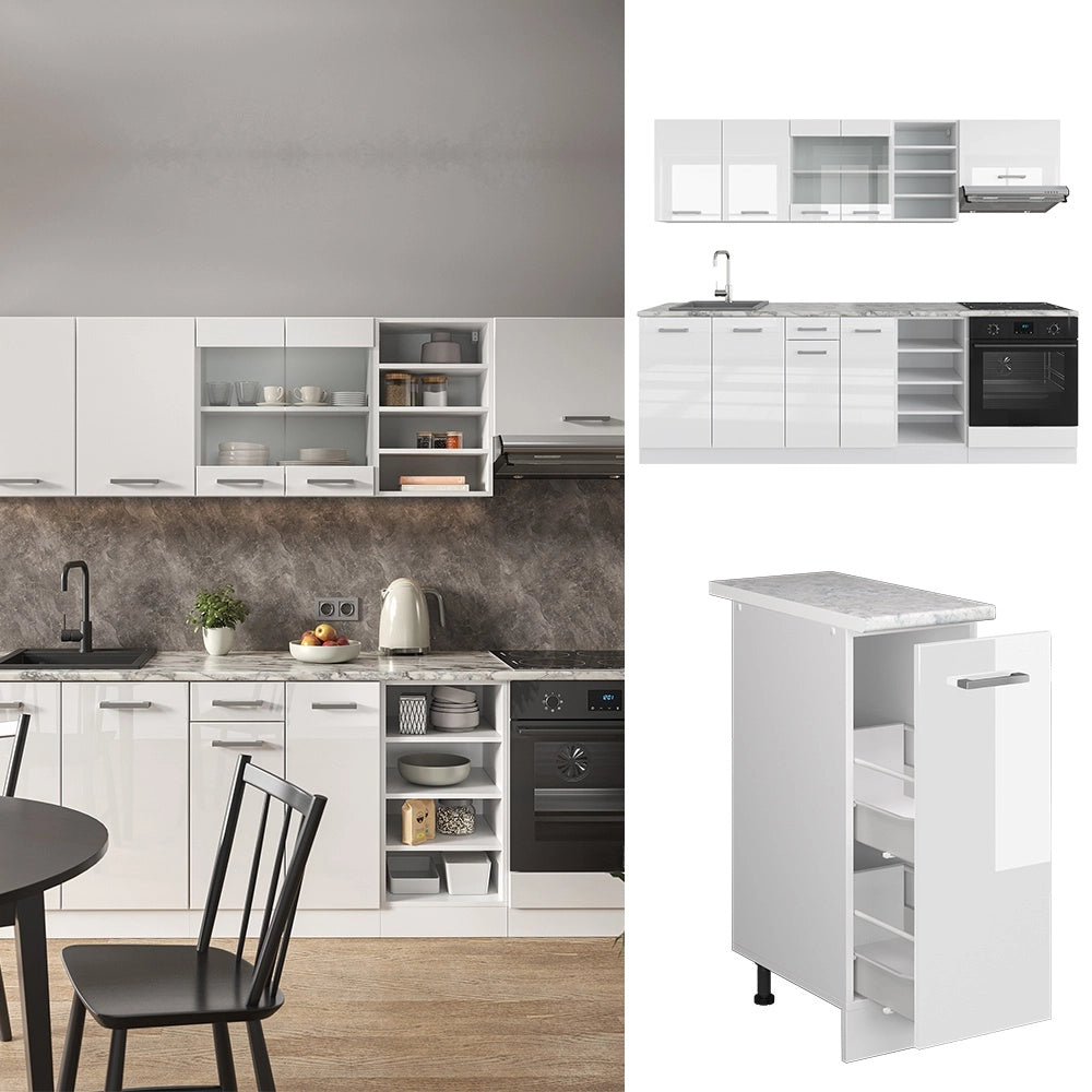 Cucina componibile R-Line Bianco lucido/Bianco 240 cm, PL Rovere Vicco