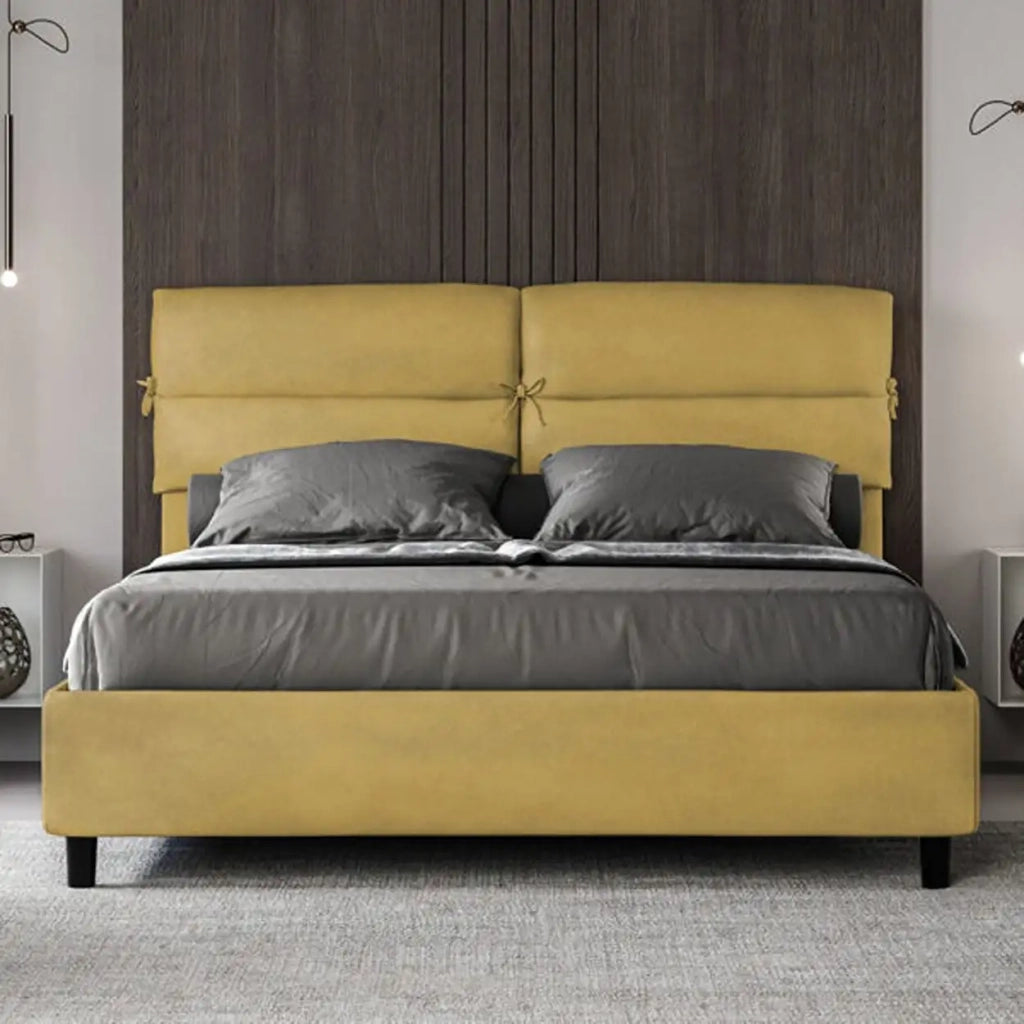 Letto matrimoniale con rete imbottito 160x200 microfibra ocra Nandy