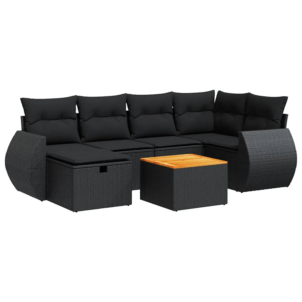 Set Divani da Giardino con Cuscini 7pz Nero Polyrattan 3325842