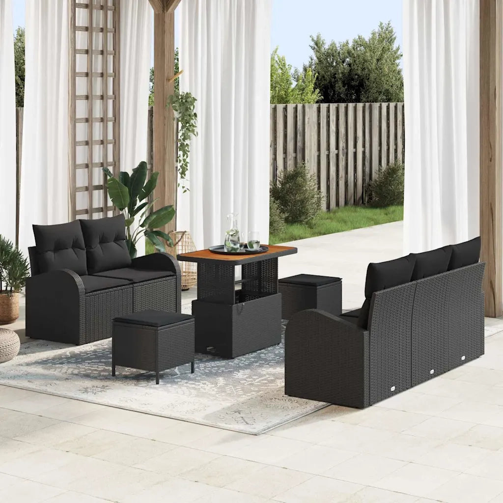 Set Divano da Giardino con cuscino con archiviazione 8 pcs Nero 3364289
