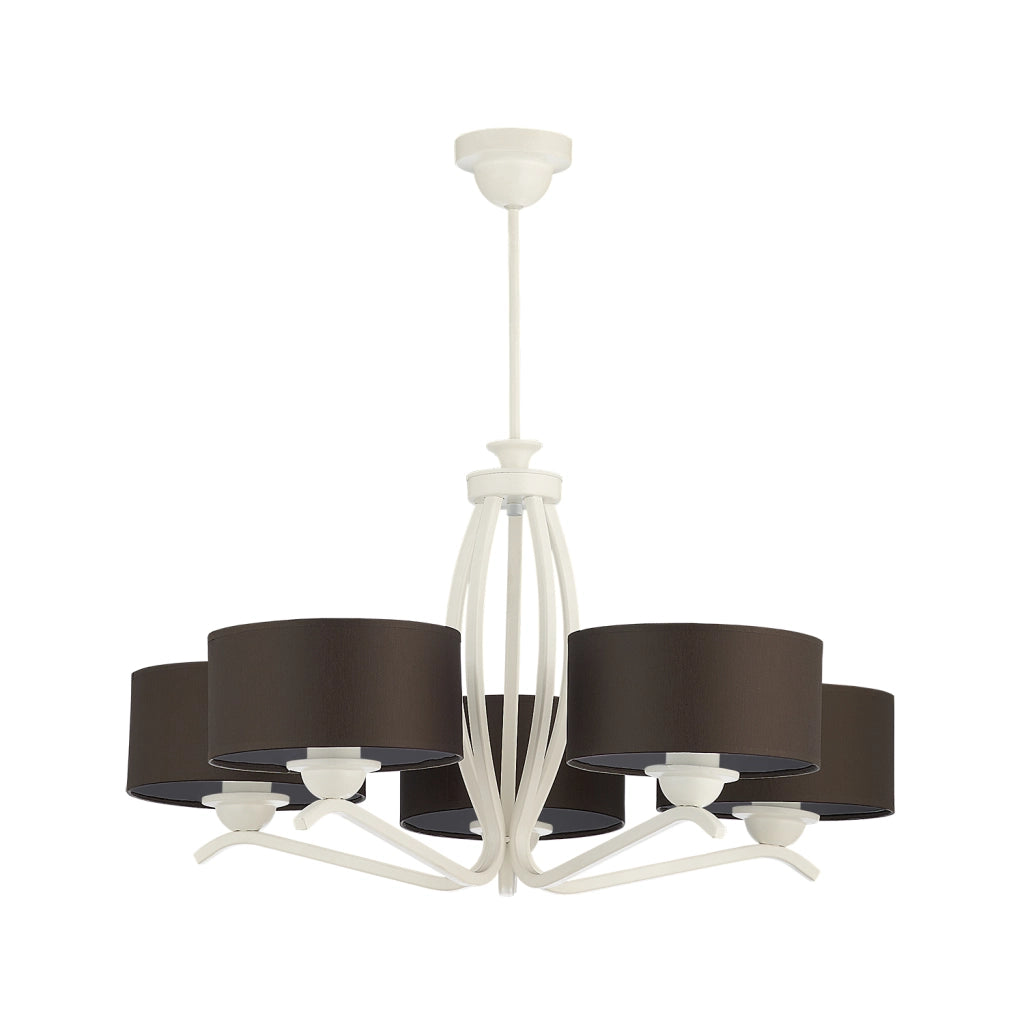 Lampadario classico bianco 5 luci paralumi bronzo E27