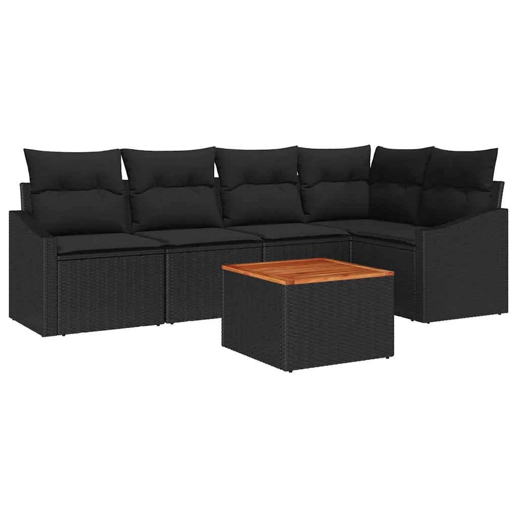 Set Divano da Giardino con cuscino 6 pcs Nero polyrattan