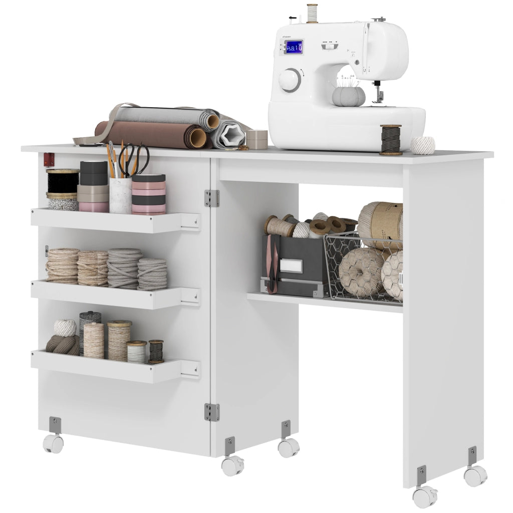 Tavolo da cucito pieghevole con ripiani e ruote ¨C Minimal ¨C bianco