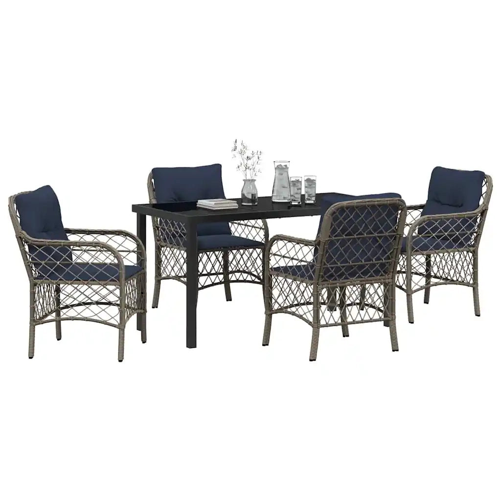 Set da Pranzo per Giardino 5 pcs Grigio e Nero Rattan