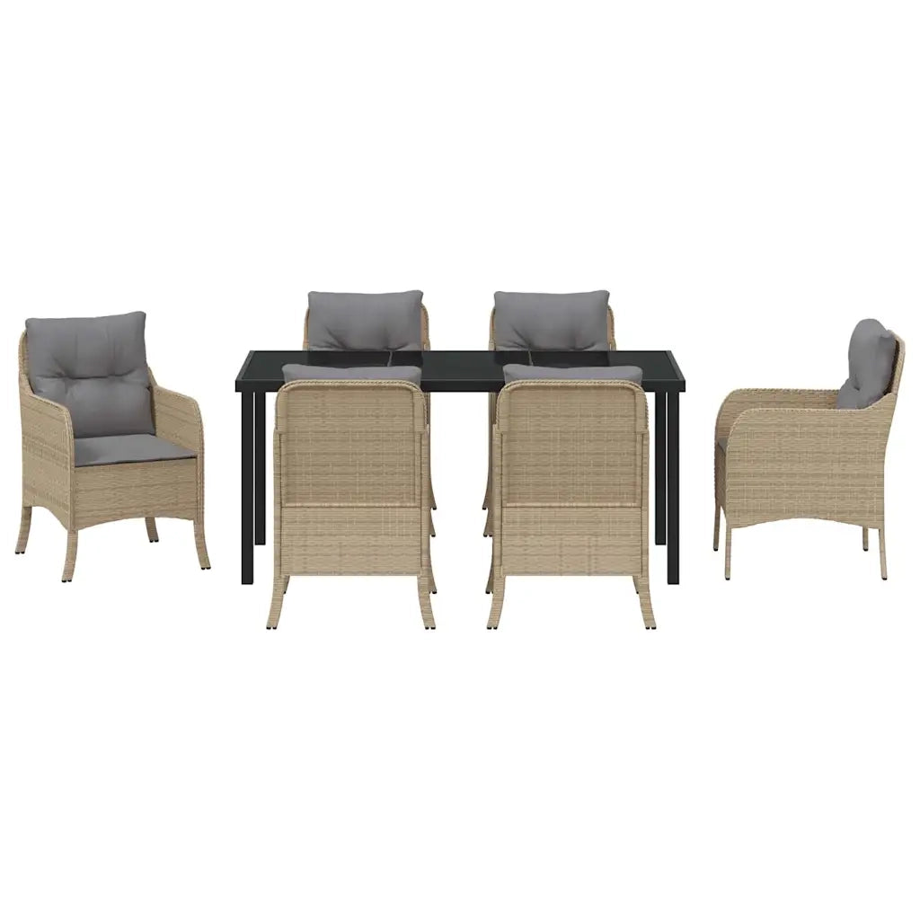 Set da Pranzo per Giardino con cuscino 7 pcs Beige polyrattan