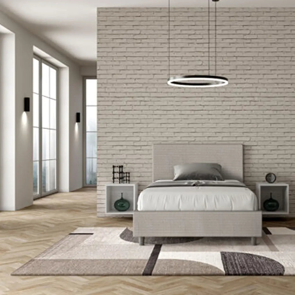 Letto una piazza e mezza senza rete imbottito 120x190 tessuto Labirinto 1 bianco Adele