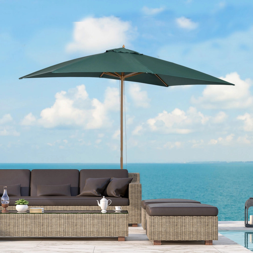 Ombrellone da Giardino ¨C Minimal ¨C Legno e Bamb¨´, Verde Scuro, 2x3 m