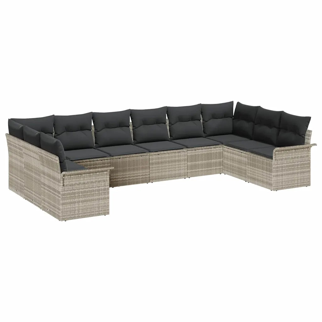 Set Divano da Giardino 10 pcs Grigio chiaro polyrattan