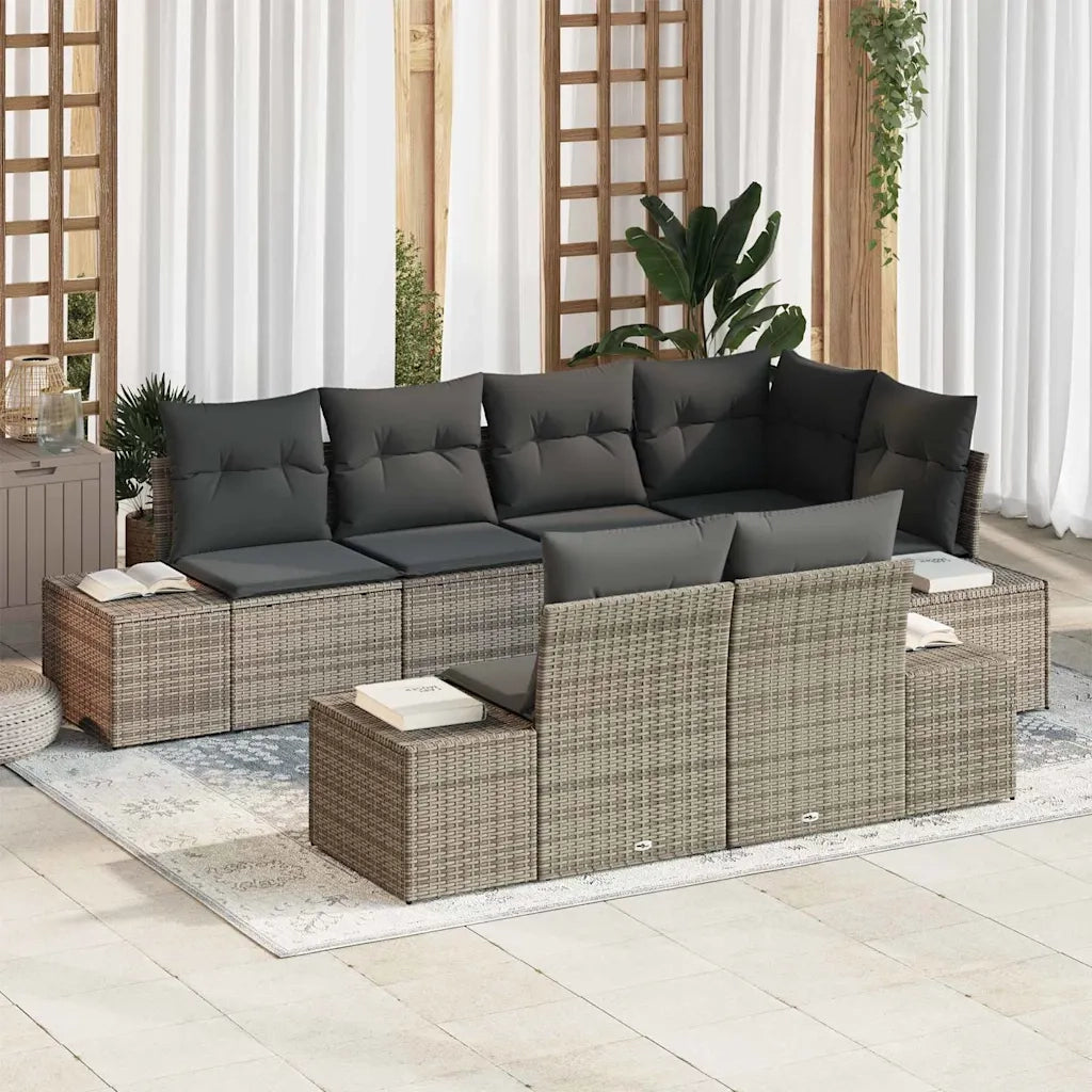 Set Divano da Giardino 7 pcs Grigio polyrattan
