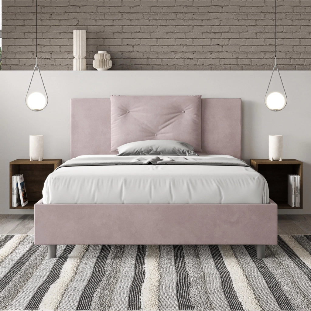 BS COM Letto queen size contenitore imbottito 150x210 microfibra glicine
