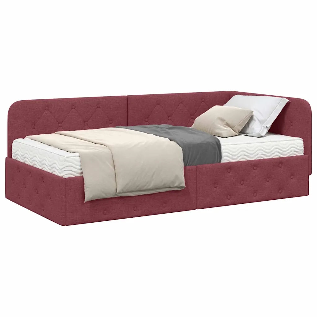 Cornice del letto ad angolo Rosso Vino 90 x 200 cm Tessuto