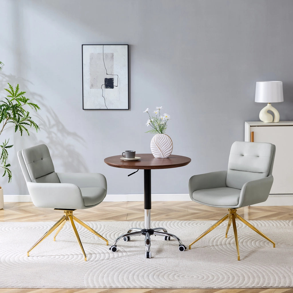 SEDIA Girevole 85 cm PU Grigio Caldo e Metallo Oro Set da 2 pezzi