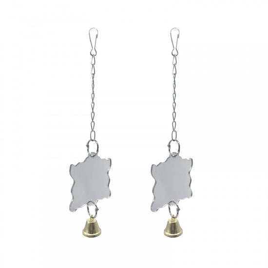 Giocattolo per uccelli 2 pezzi - Specchio per uccelli divertente - Lunghezza 18 cm - Superficie specchio 8 cm x 7 cm - Per pappagalli/pappagalli - Facile da installare