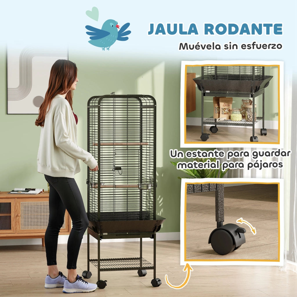 Gabbia per Pappagalli con Ruote ¨C Xylo ¨C 62,5x62,5x146 cm Grigio Scuro