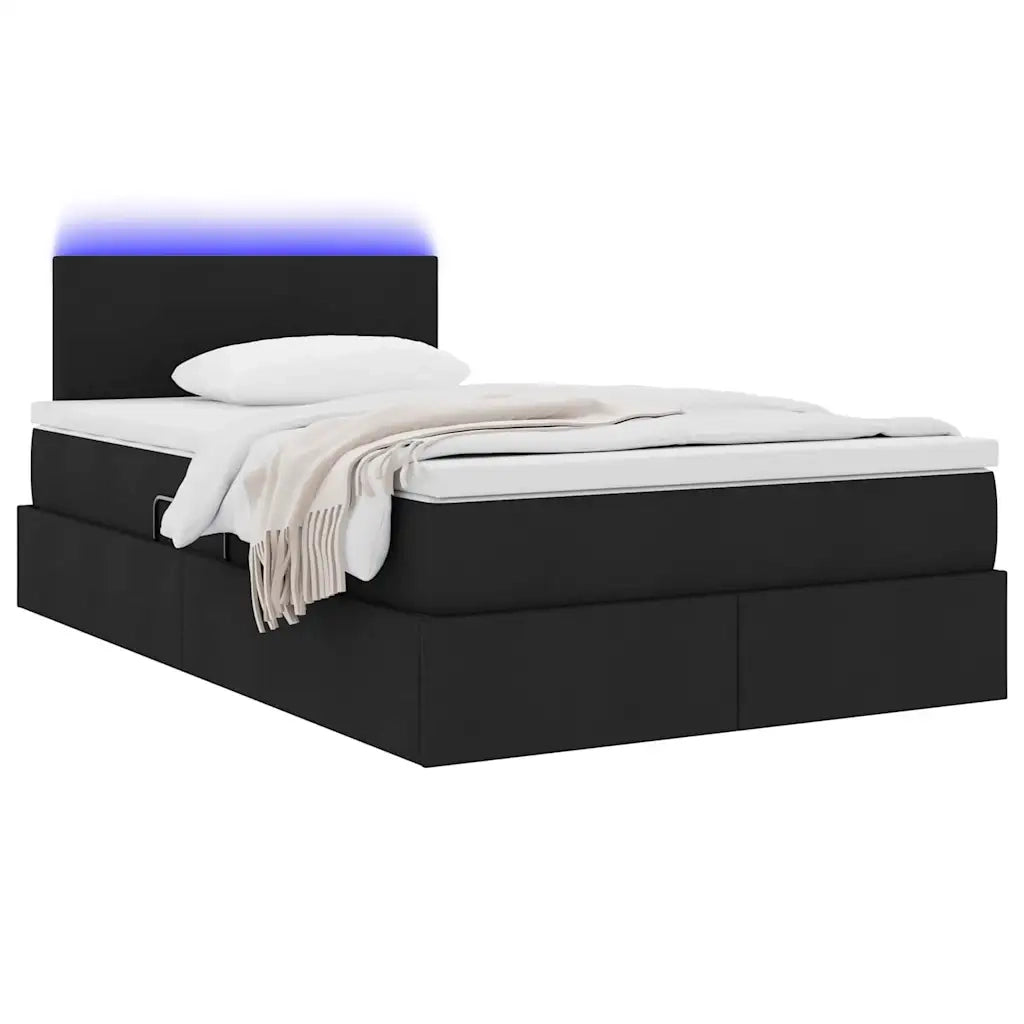 Letto con contenitore e LED con led Nero 120 x 200 cm Tessuto