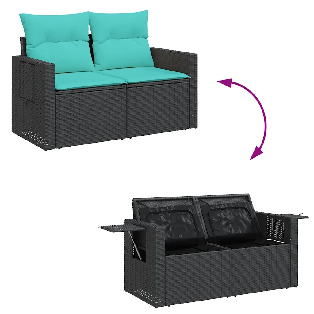 Set Divano da Giardino 6 pz con Cuscini Nero in Polyrattan 3325483