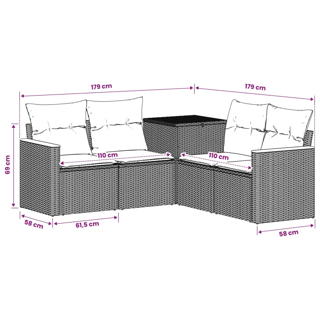 Set di divani 5 pz Nero e Bianco Crema 3447932
