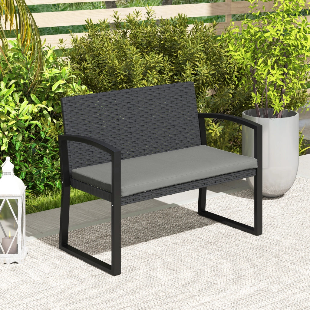 Panchina da giardino 2 posti ¨C Xylo ¨C polyrattan grigio e nero con cuscino 103x58x78cm