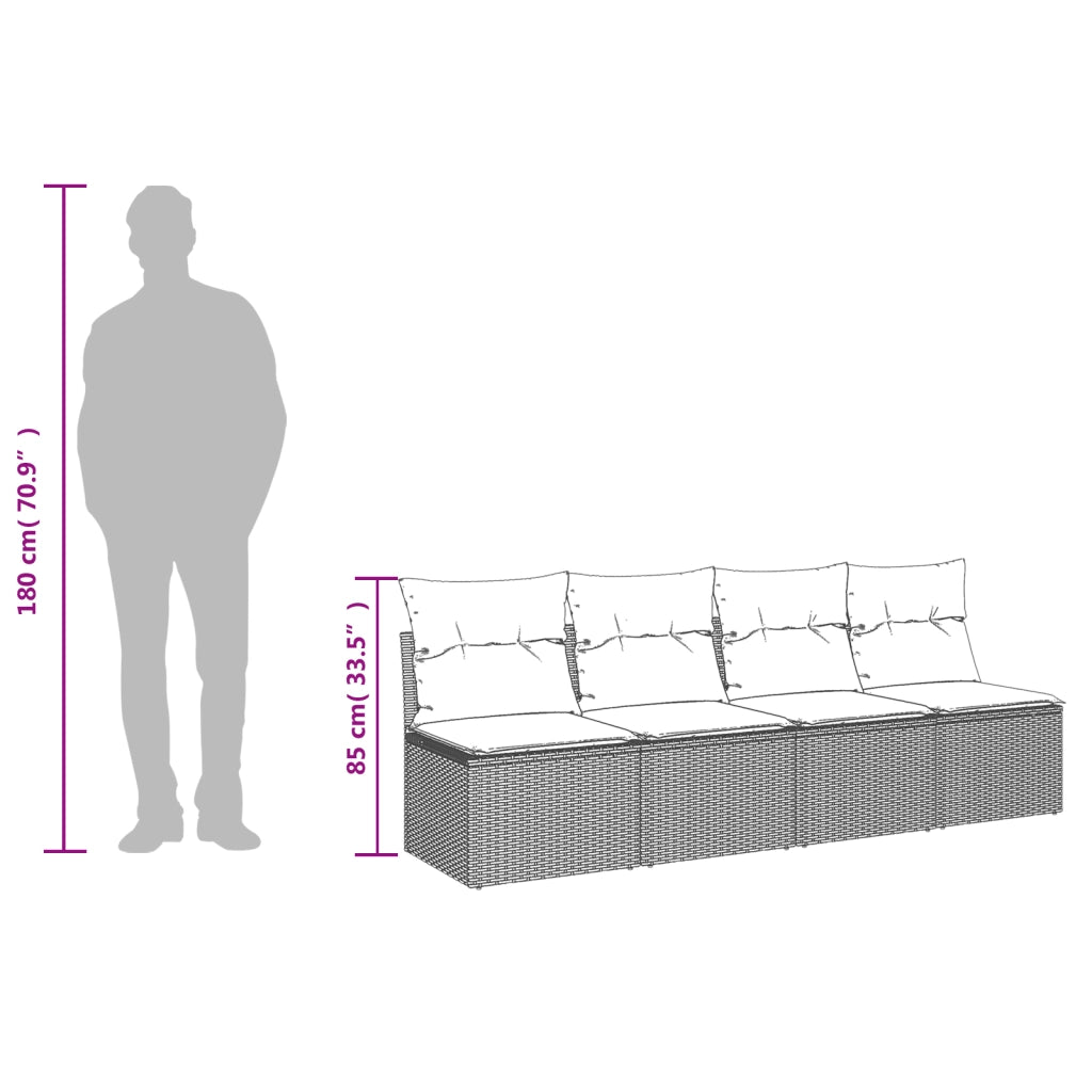 Divano da giardino con cuscini 4 posti marrone in polyrattan 366228