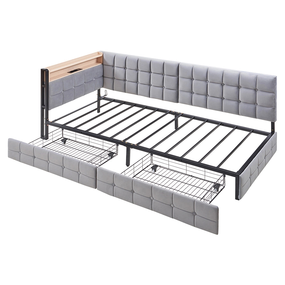 Divano letto - Xylo - 90x200 cm 2 cassetti LED USB grigio