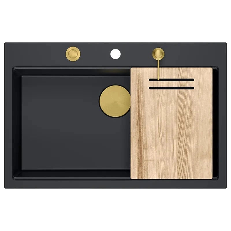 Lavello In Granito Marc 110 Workstation Black Tappo oro