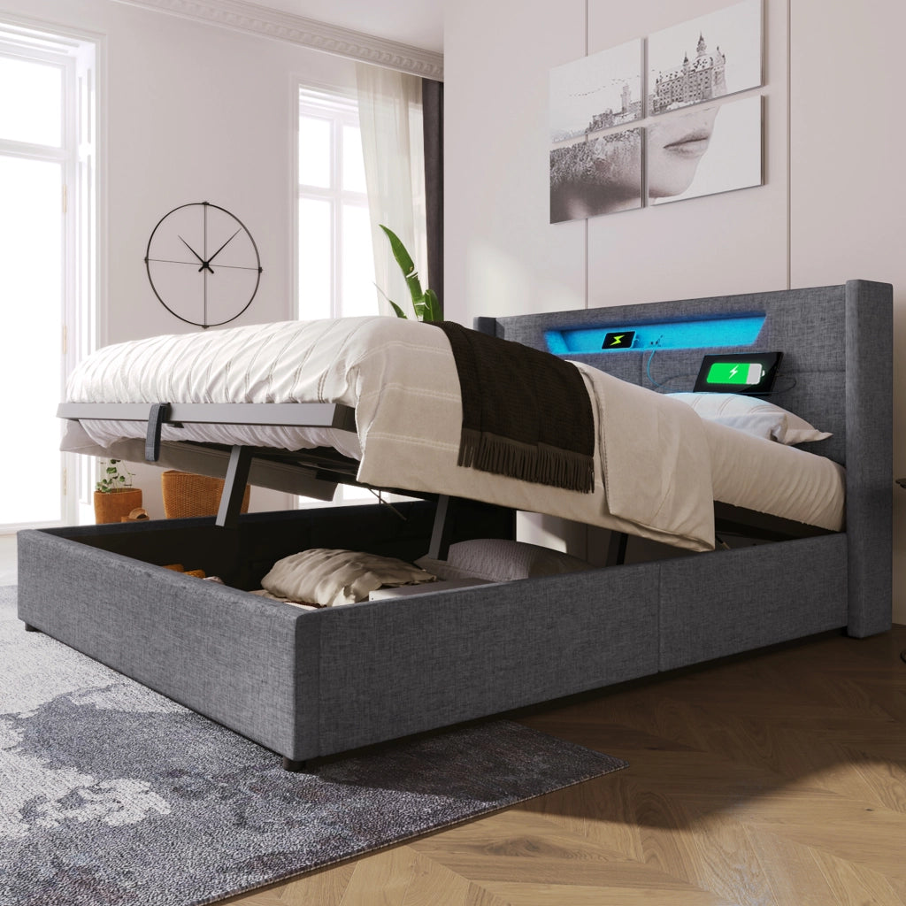 letto imbottito lino grigio 140x200 cm