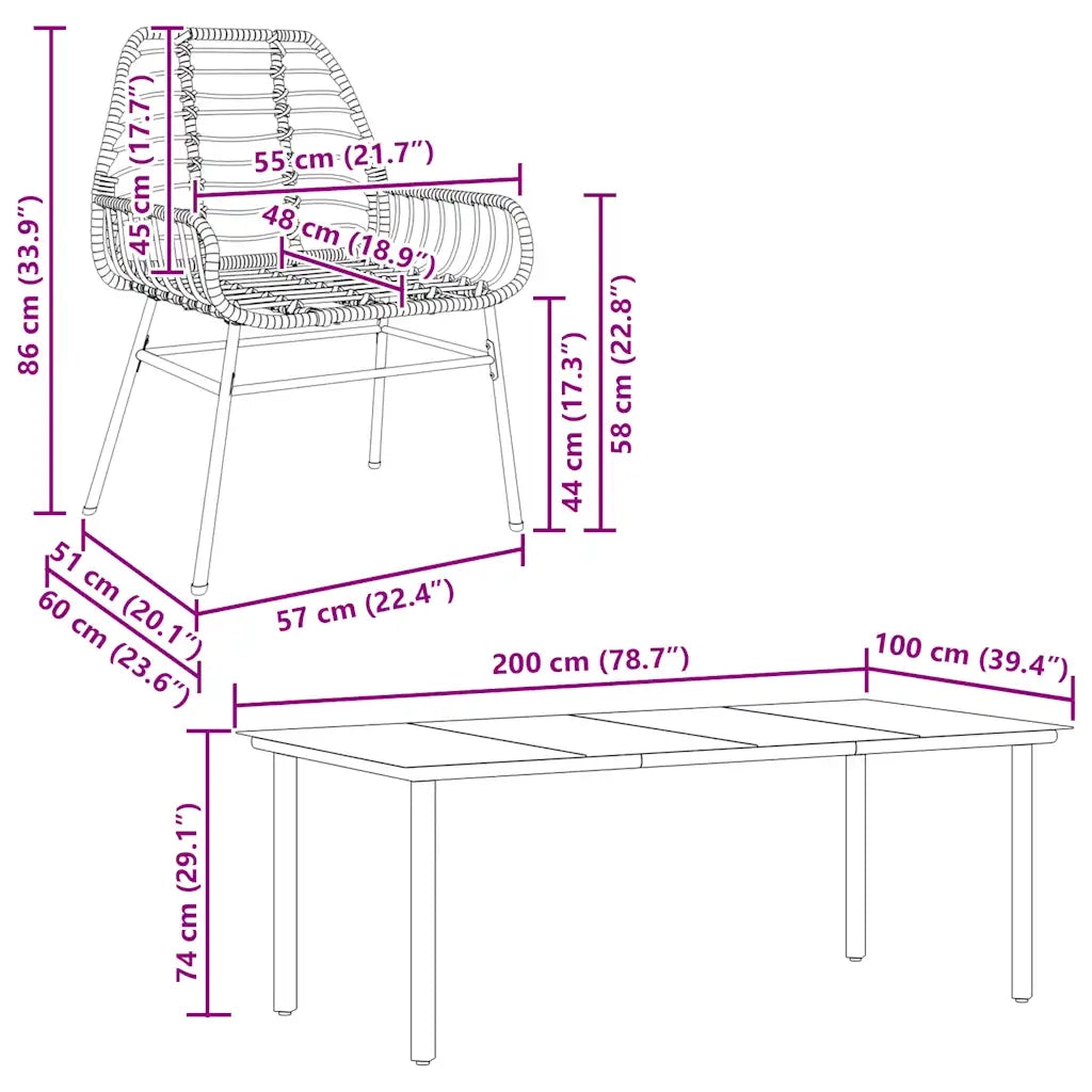 Set da Pranzo da Giardino 9 pz Polyrattan Vetro 3334540