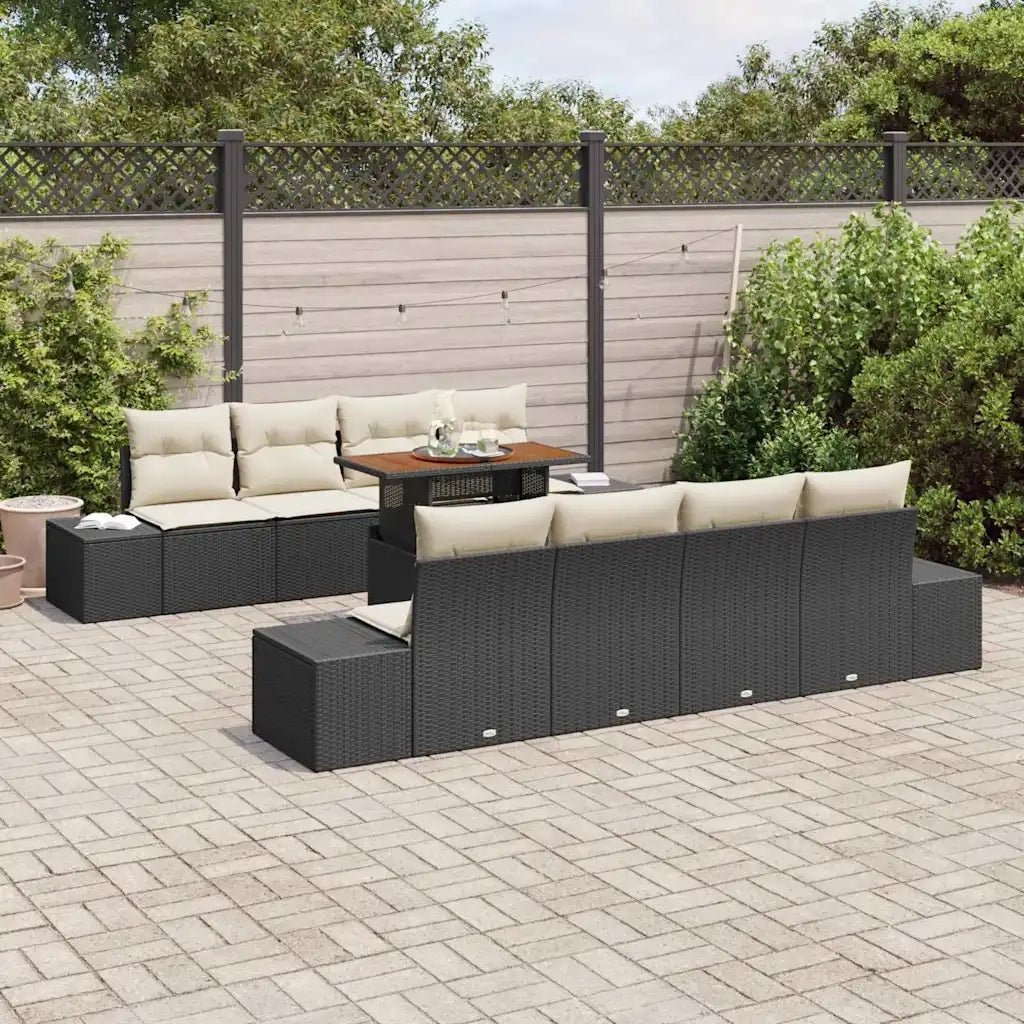 Set da Pranzo per Giardino con cuscino 9 pcs Nero e Crema 3349935