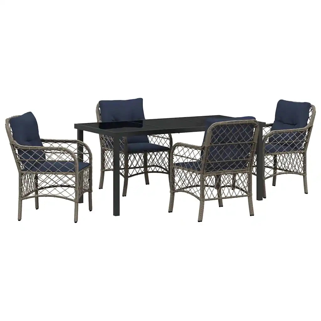Set da Pranzo per Giardino 5 pcs Grigio e Nero Rattan