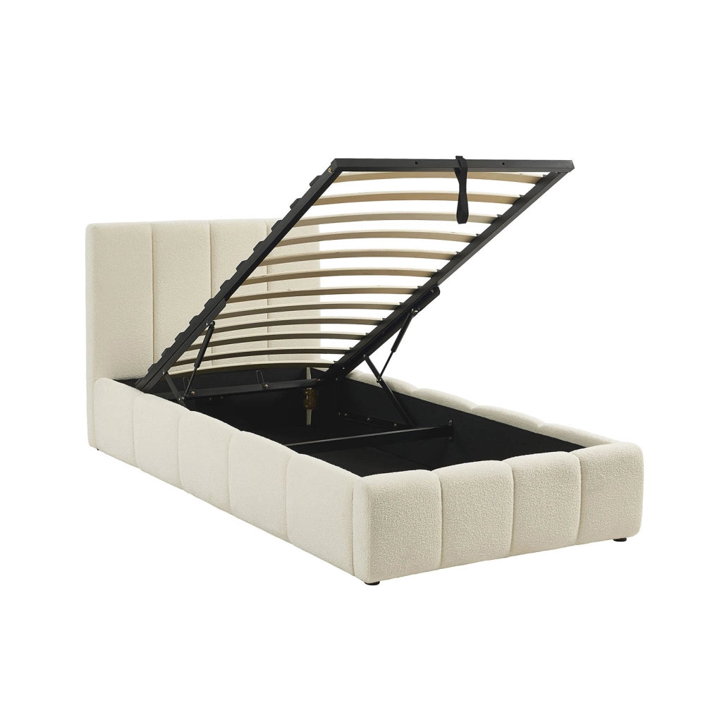Letto contenitore con rete a doghe e testiera 90x190cm imbottito