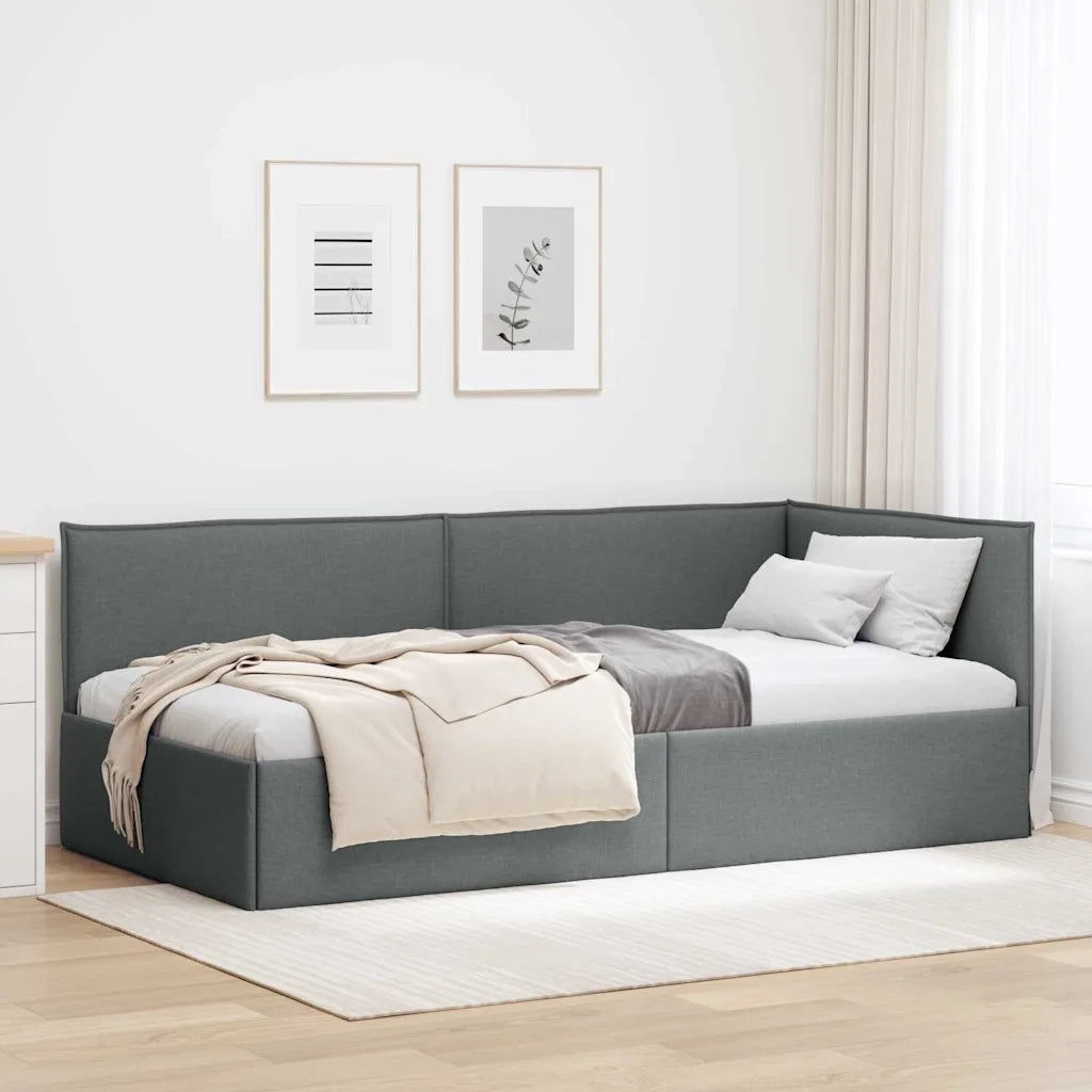 Cornice del letto ad angolo Grigio scuro 100 x 200 cm Tessuto