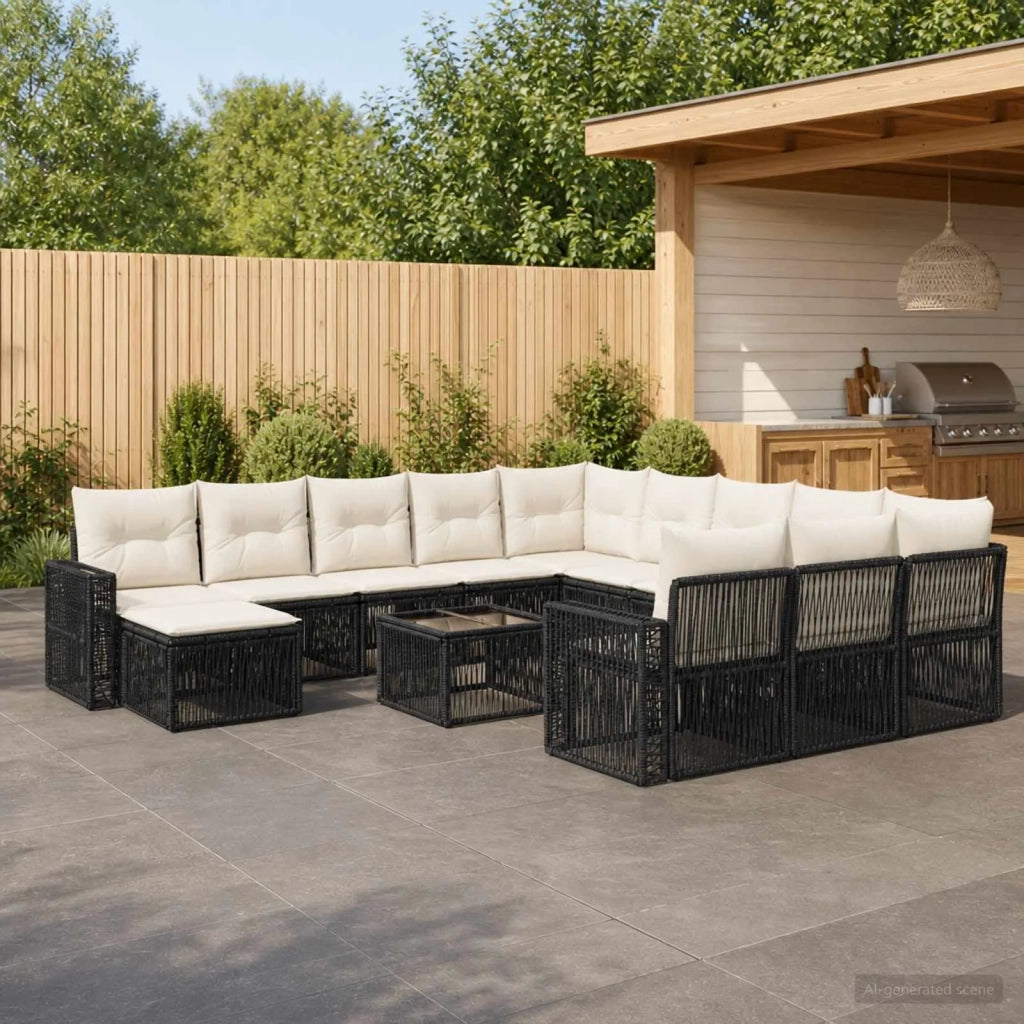 Set Divano da Giardino 13 pz Nero e Bianco Crema polyrattan 3435331