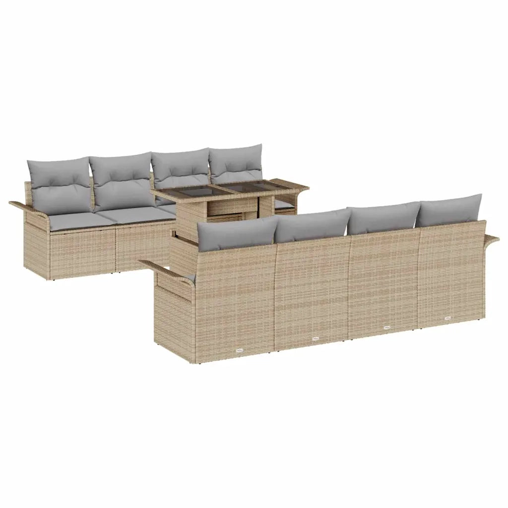 Set Divano da Giardino con cuscino 9 pcs Beige polyrattan