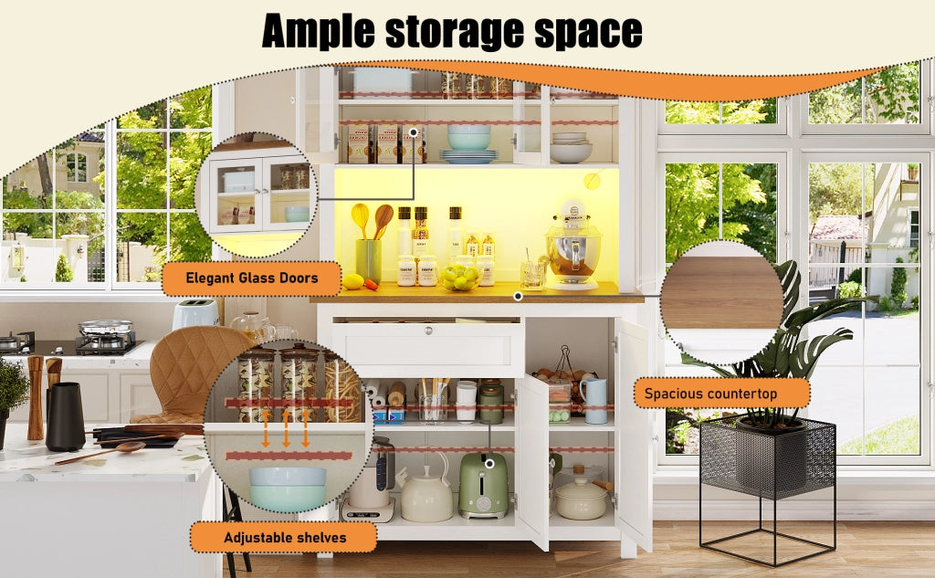 Libreria Buffet con LED ¨C MINIMAL ¨C Bianco, Ripiani Regolabili, 104x40x180