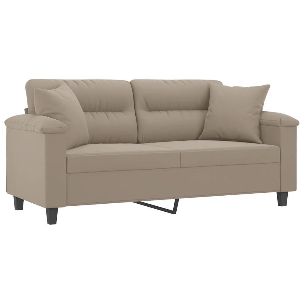 Divano a 2 Posti con Cuscini-Sofa 2 Posti con Cuscini Tortora 140 cm Tessuto Microfibra